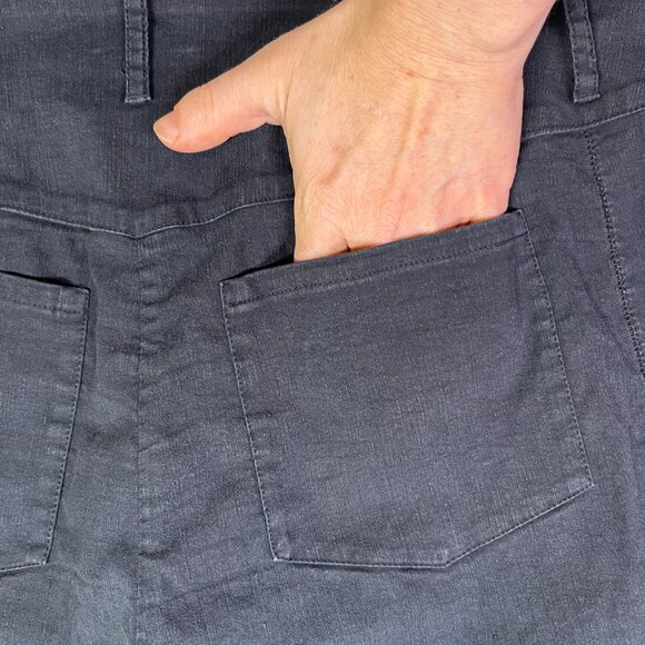 Annette Gortz Size 42 (US 12) Black Cuffed Pants Stretch Linen Blend - Picture 5 of 9